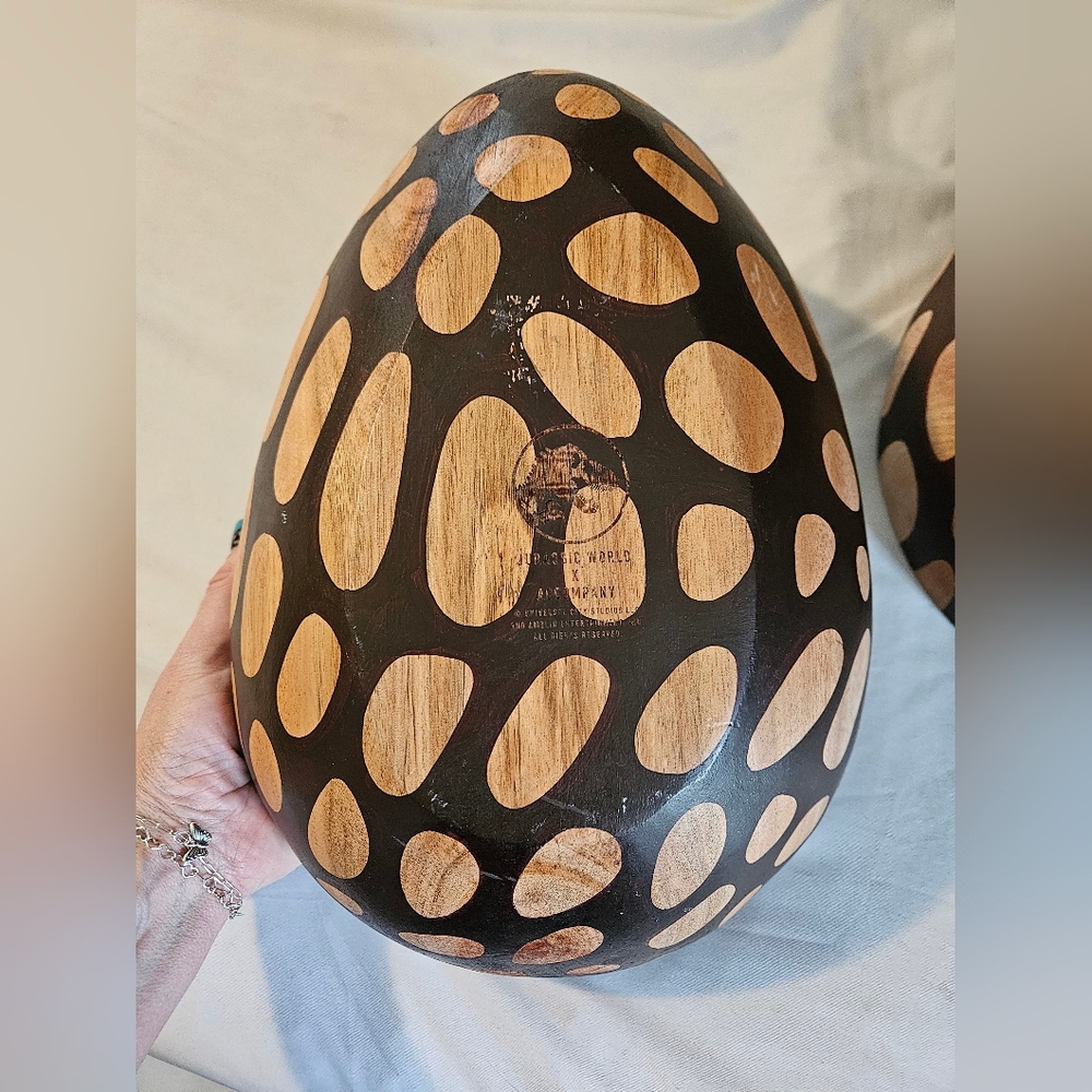 Decorative Polka Dot Wooden Egg - Black and Natural. Jurassic World Universal